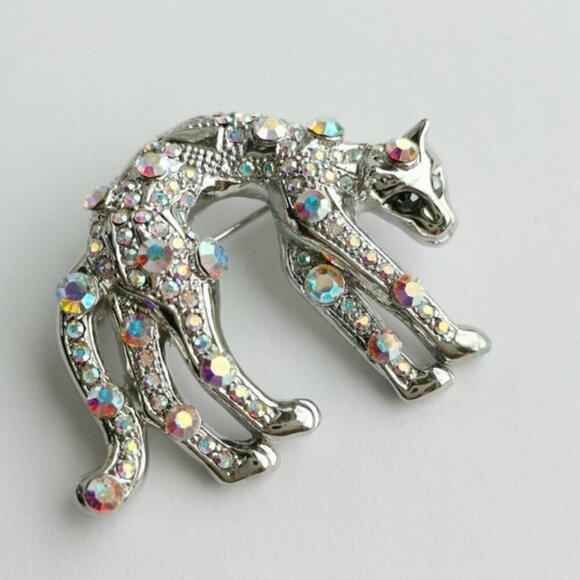 Vintage panther leopard brooch pin a/b crystals - Picture 2 of 7